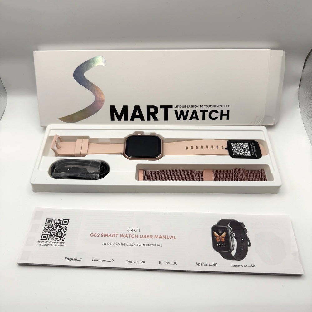 G62 Fitness Tracker Smart Watch With Extra Band - Rose Gold Case - New Open Box